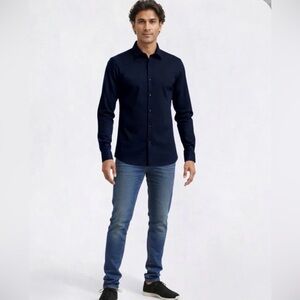 Tom Baine Slim Fit Stretch Textured Button Down Dress Shirt Large 16-16 1/2